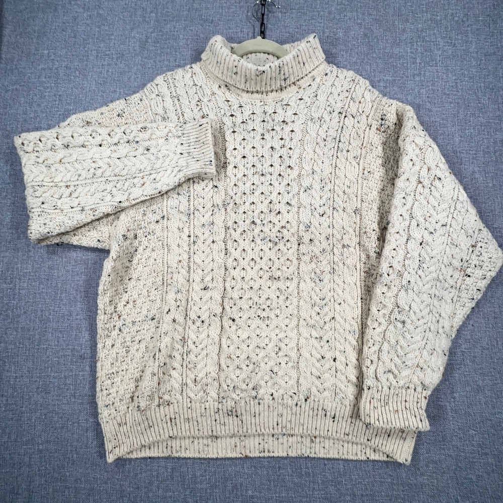 Carraig Donn Aran Sweater Womens XL Cream Wool Cable Knit Fisherman Ireland Made - Picture 2 of 7
